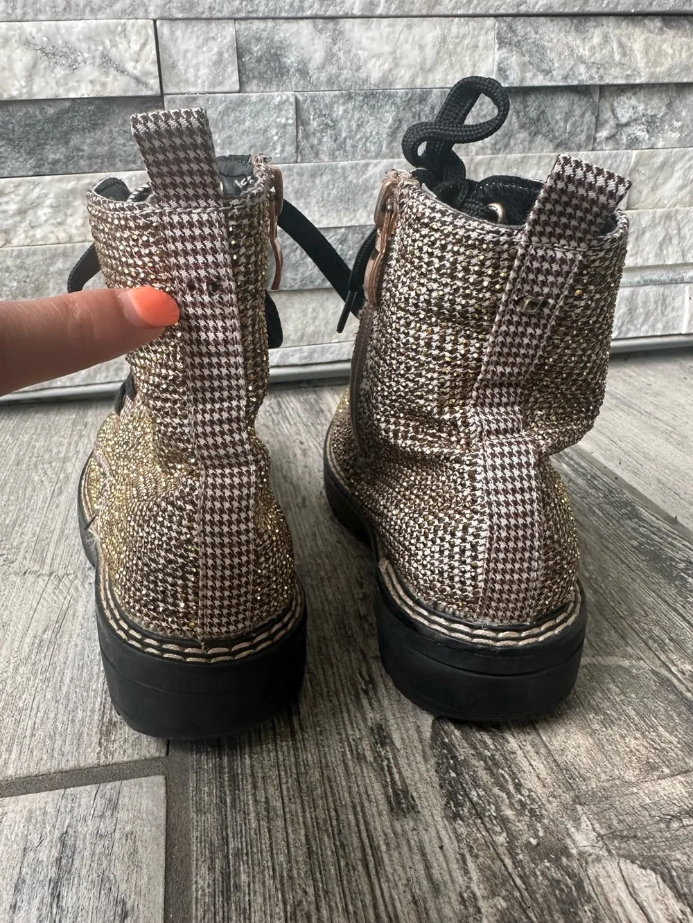 Kurt Geiger Mini Burlington Boot metallic gold combat boots Size 13